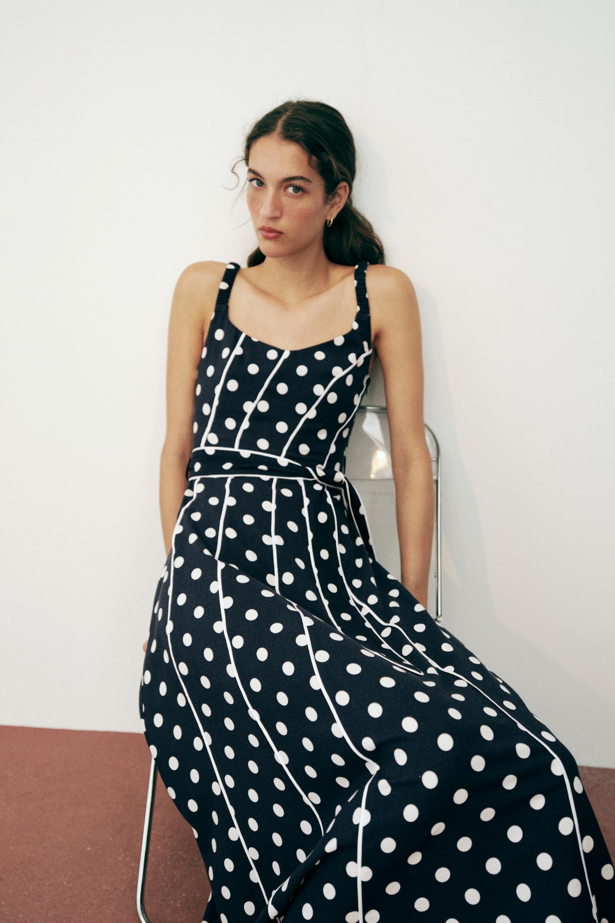 POLKA DOT BELTED MIDI DRESS